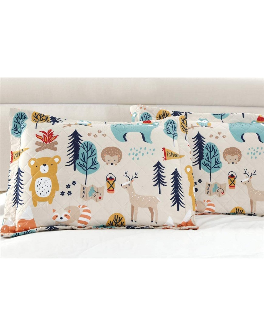 Kids Quilt Bedspreads Full Queen Size Bear Bedding Set,3Pcs Forest Trees Animals Coverlets Set,Lightweight Reversible Cartoon Bedspread Deer Owl Bedding Pillow Shams - BL0Y31DPV