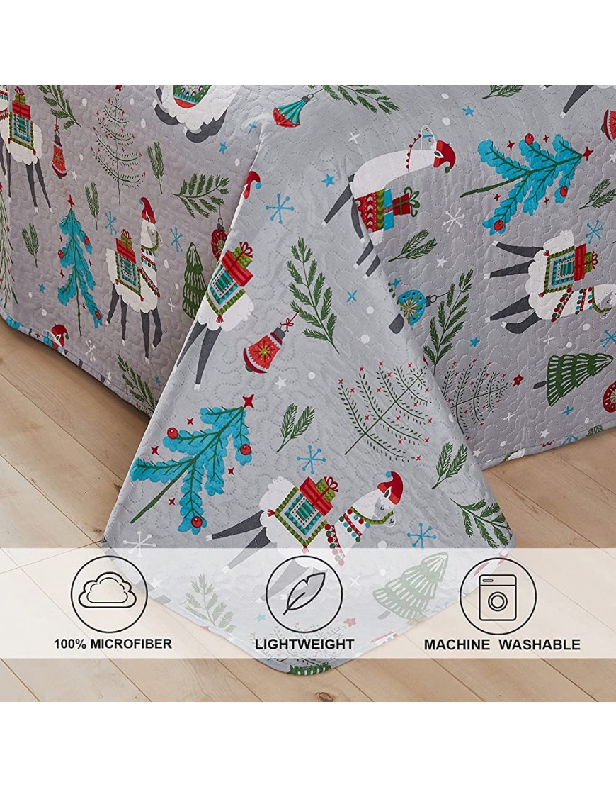 Kids Quilt Set Twin Size Grey Alpaca Pine Tree Bedding Set Lightweight Animal Cute Cartoon Printed Bedspread Coverlets Holiday Bedroom Decor Gift for Boys All Season,1 Quilt and 2 Pillow Shams - BFX2RBCJP