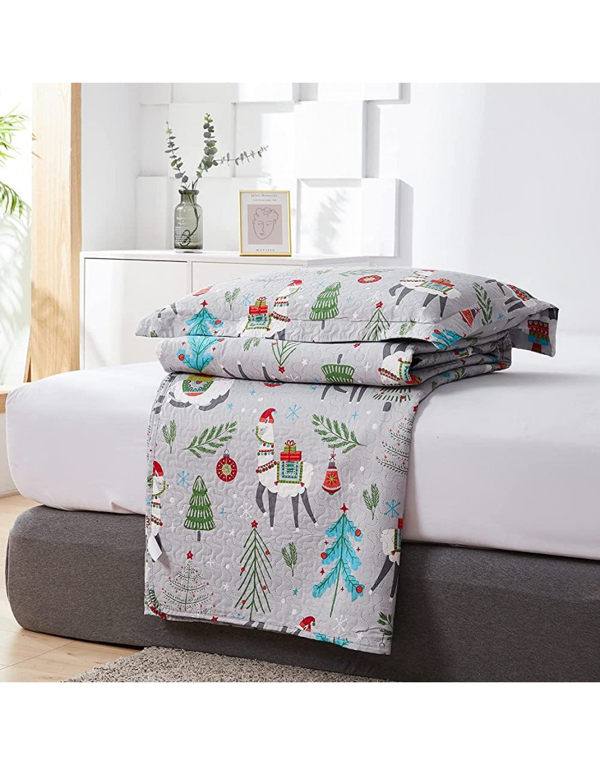 Kids Quilt Set Twin Size Grey Alpaca Pine Tree Bedding Set Lightweight Animal Cute Cartoon Printed Bedspread Coverlets Holiday Bedroom Decor Gift for Boys All Season,1 Quilt and 2 Pillow Shams - BFX2RBCJP