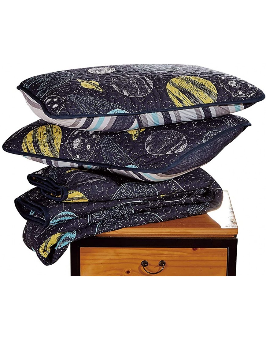Kids Zone Home Collection Quilted Bedspread Universe Galaxy Solar System Navy Blue Yellow Blue for Boys Teen New # Little Galaxy Twin - BY1UQ6TY9