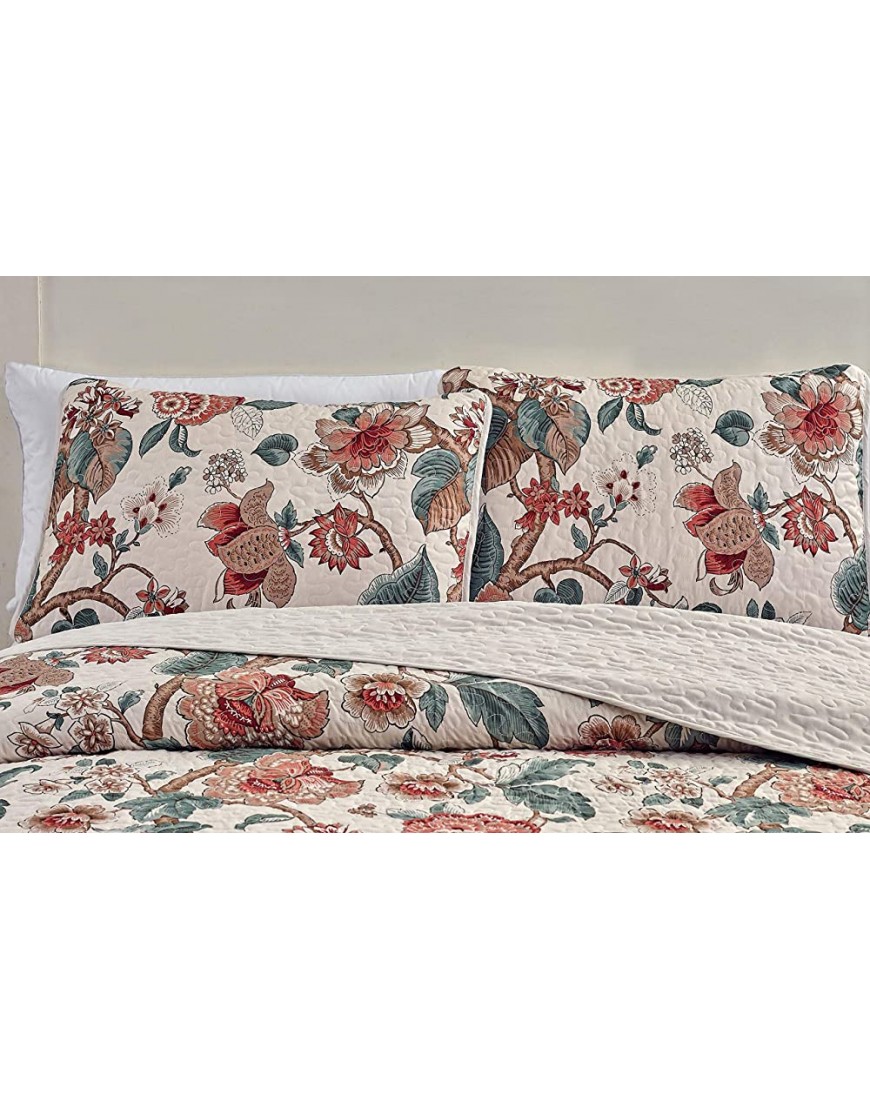 Kids Zone Home Linen 3 Piece King Cal King Over Size Bedspread Set Floral Design Red Brown Green Branches Leaves - B6GKAP7PF