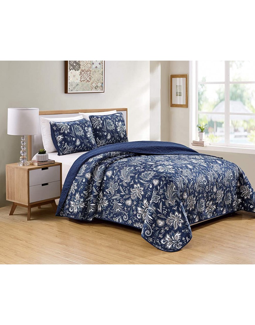 Kids Zone Home Linen Bedspread Set Floral Print Pattern Blue Taupe White Grey New Twin Twin Extra Long - BHS7H2Y6L