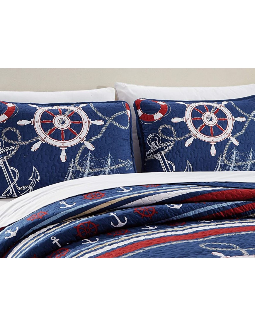 Kids Zone Home Linen Bedspread Set Navy Blue Red White Ships Rope Anchor Stripes New Twin Twin Extra Long - BJJFXKL9Y