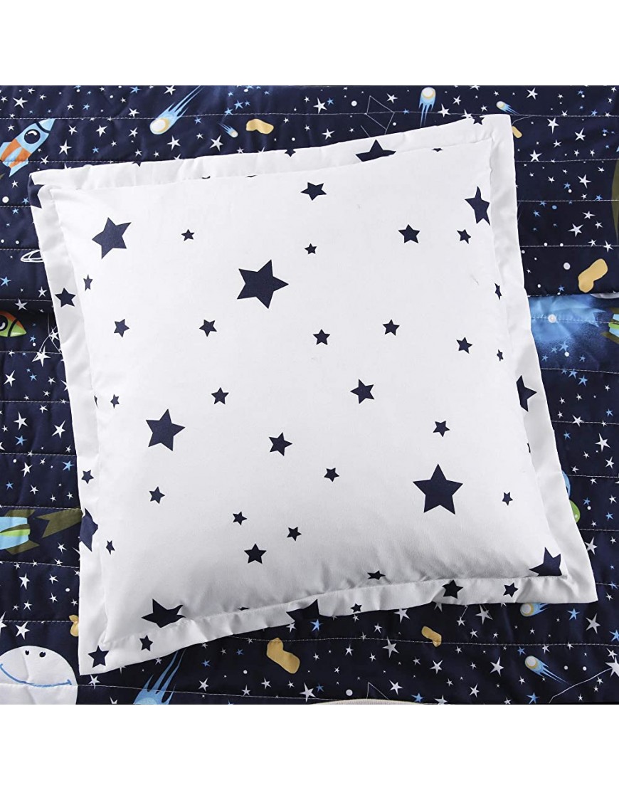 Lush Decor Navy Universe Quilt | Outer Space Stars Galaxy Planet Rocket Reversible 4 Piece Bedding Set for Kids-Twin - B7VA32OG3
