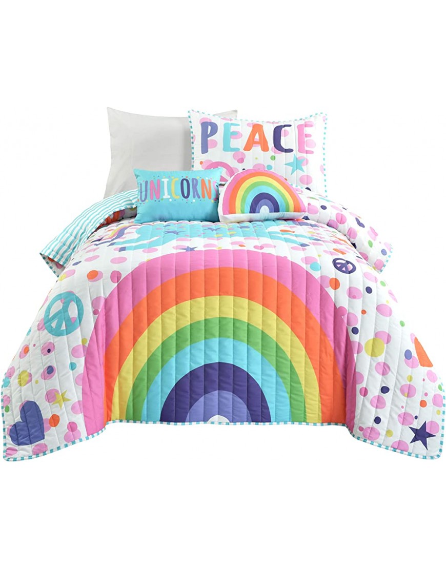 Lush Decor Unicorn Rainbow 4 Piece Quilt Set Twin White - BJ4OI10JF