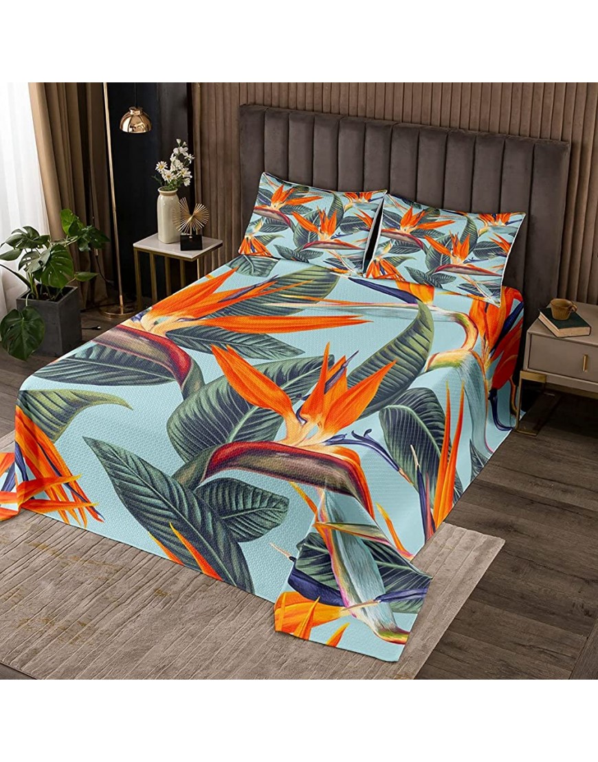 Manfei Botanical Bedspread Tropical Flowers and Leaves Print Coverlet Set 2pcs for Kids Boys Girls Floral Quilted Coverlet Soft Polyester Quilt Set 1 Fitted Sheet + 1 Pillow Case Twin Size - B8YZBMHV1