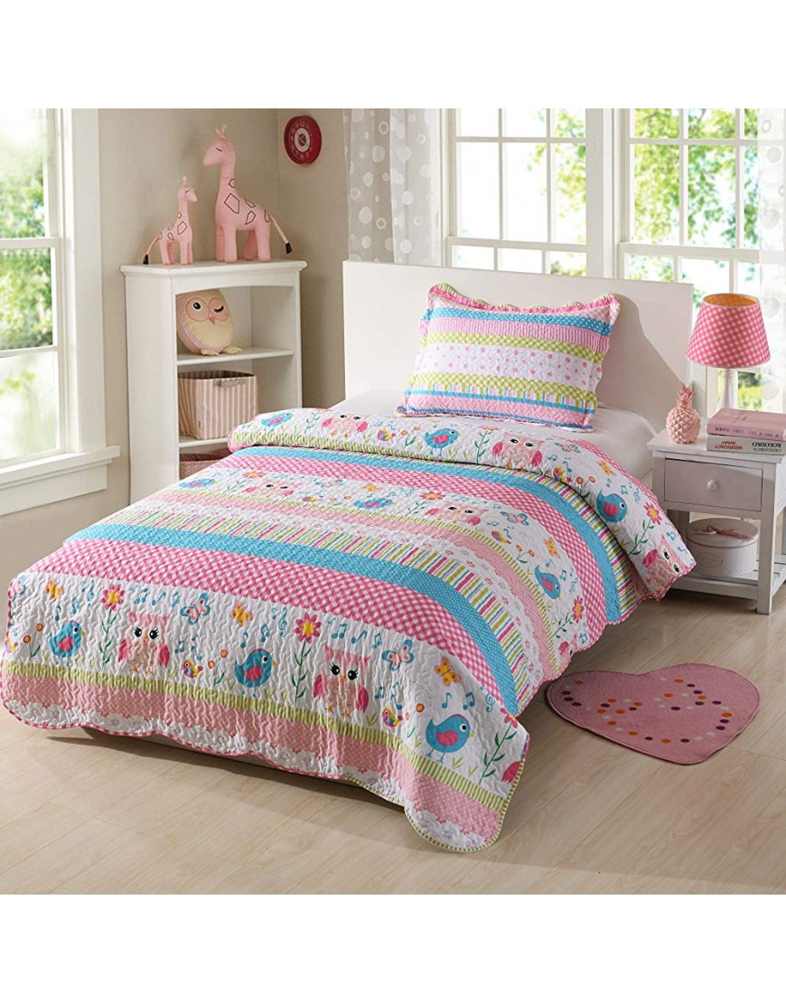 MarCielo 2 Piece Kids Bedspread Quilts Set Throw Blanket for Teens Boys Girls Bed Printed Bedding Coverlet Bird Garden Owl A73 Twin - BGHPDOQ7X