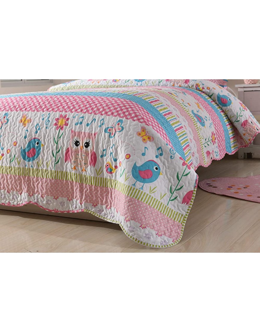 MarCielo 2 Piece Kids Bedspread Quilts Set Throw Blanket for Teens Boys Girls Bed Printed Bedding Coverlet Bird Garden Owl A73 Twin - BGHPDOQ7X