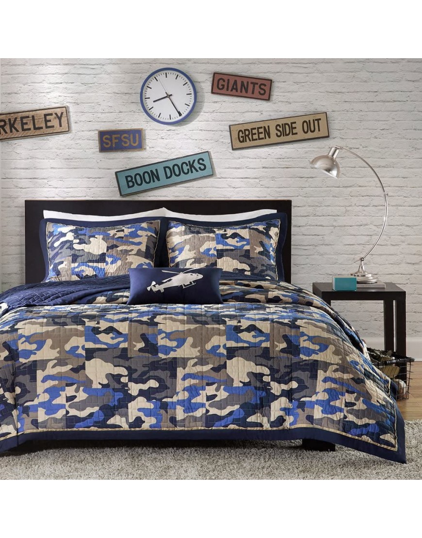 MI ZONE MZ80-307 Cozy Quilt Set Casual Modern Design All Season Teen Bedding Coverlet Bedspread Decorative Pillow Boys Bedroom Décor Twin Twin XL Josh Blue 3 Piece - BKYFWDGXK