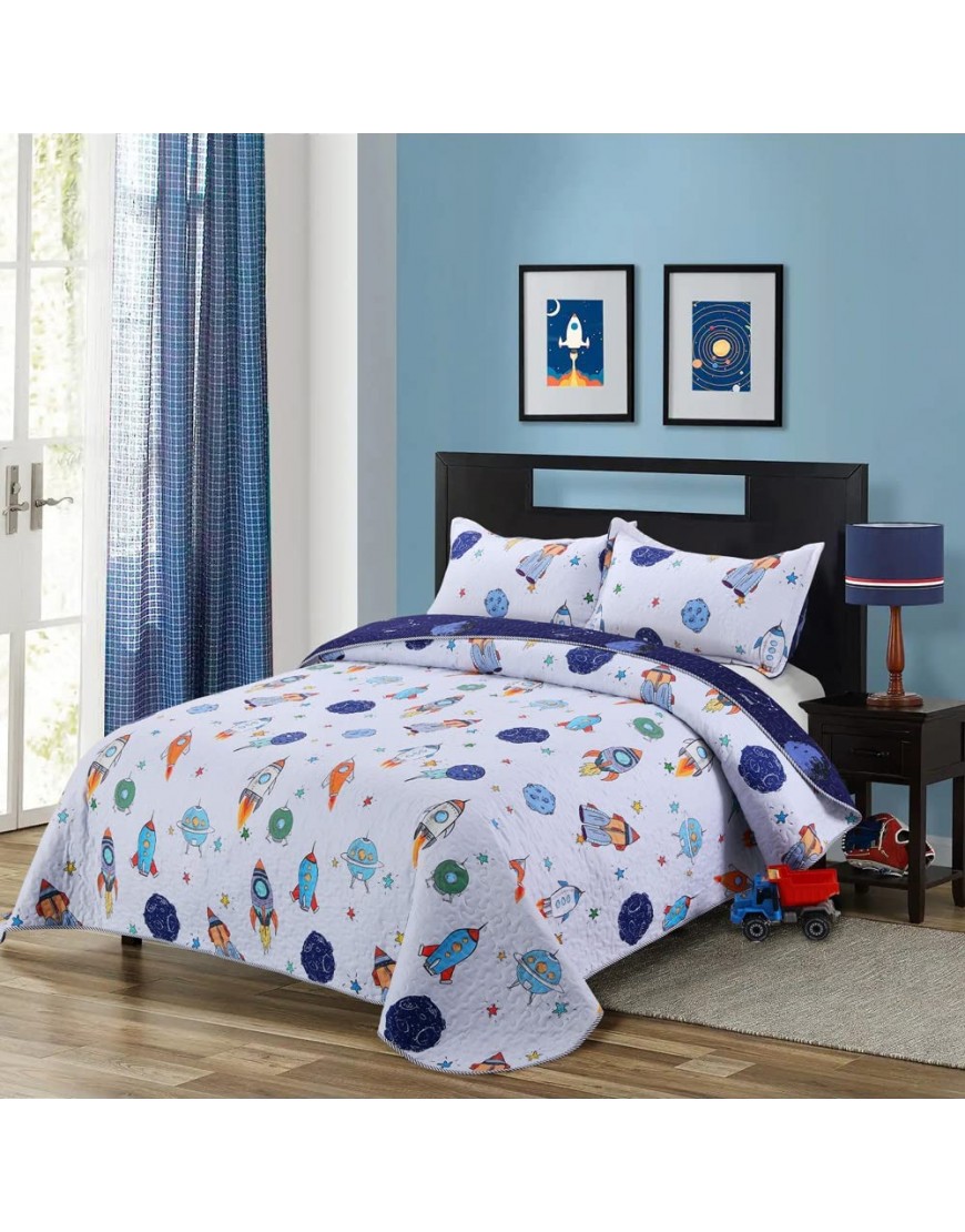 Space Adventure Quilt Sets Kids Planet Galaxy Cosmos Quilted Bedspread CoverletQueen color04 - B71RKJC9Q