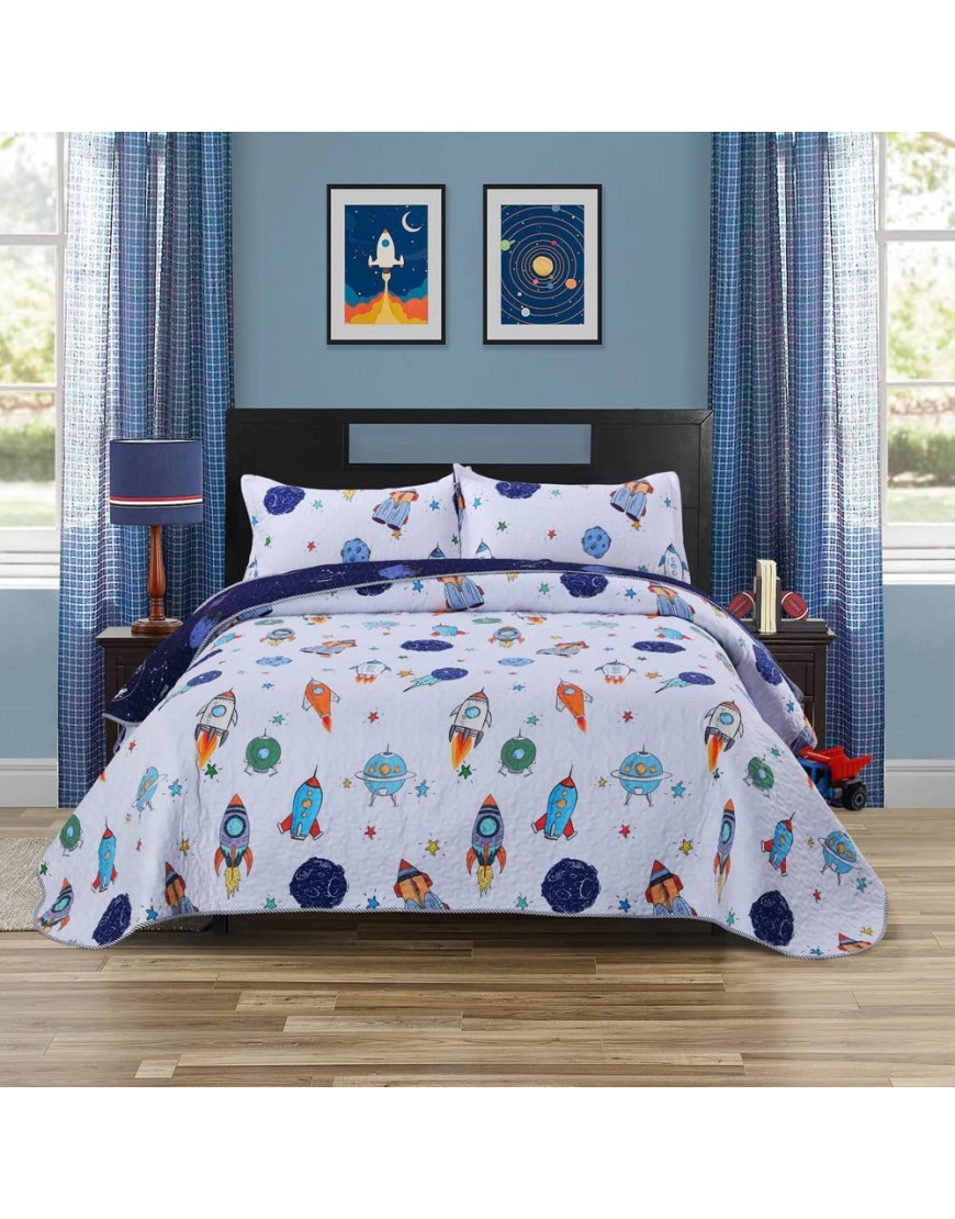 Space Adventure Quilt Sets Kids Planet Galaxy Cosmos Quilted Bedspread CoverletQueen color04 - B71RKJC9Q