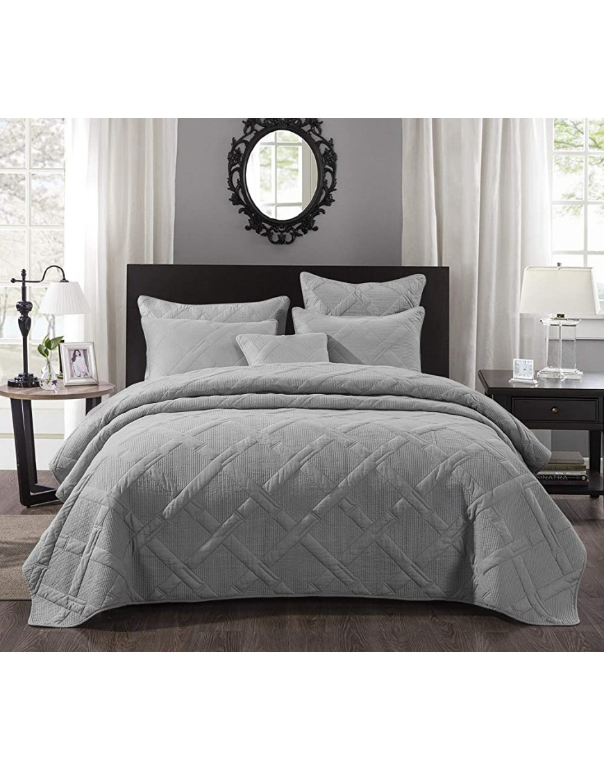 Tache Solid Light Grey Silver Soothing Pastel Soft Cotton Geometric Diamond Stitch Pattern Lightweight Quilted Bedspread 3 Piece Set California King - B0GLY67QW