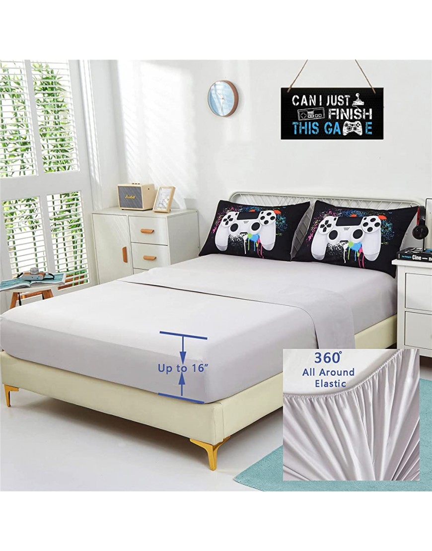 5 Piece Boys Full Queen Gamer Comforter Set with Sheets 3D Colorful Video Game Controller Comforter for Kids Teen All Season Soft Microfiber Gaming Bedding SetWhite,Queen - B5KYUMWEH