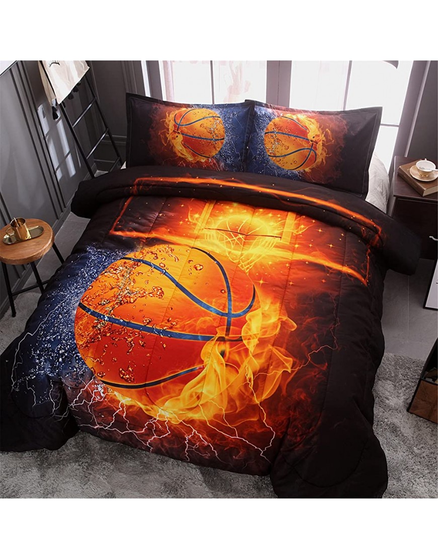 A Nice Night Basketball Print,with Fire and Ice Pattern Comforter Quilt Set Bedding Sets for Boys Kids Teen Basketball Full - BLGCKYOQK