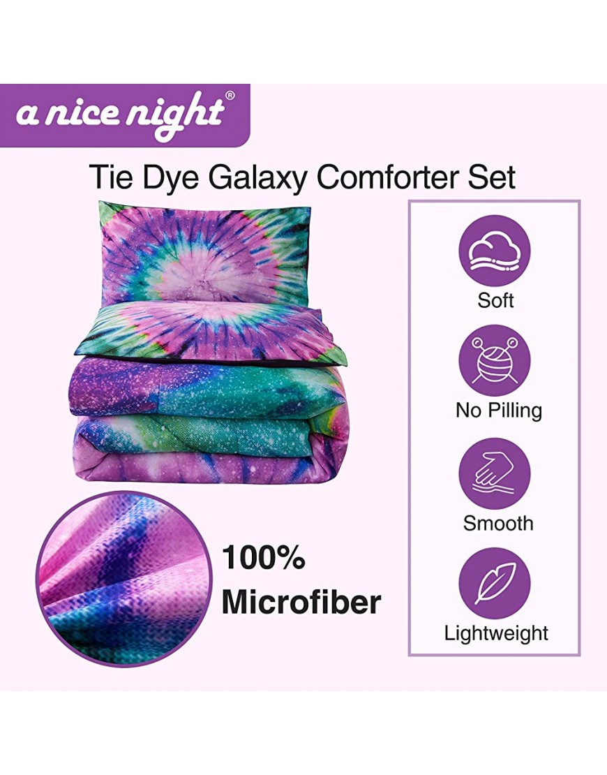 A Nice Night Bedding Tie Dye Galaxy Comforter Set Psychedelic Swirl Pattern Colorful Boho Boys Girls Bedding Quilt Sets Purple Twin68-by-88-inches - BOPB6QN3Y