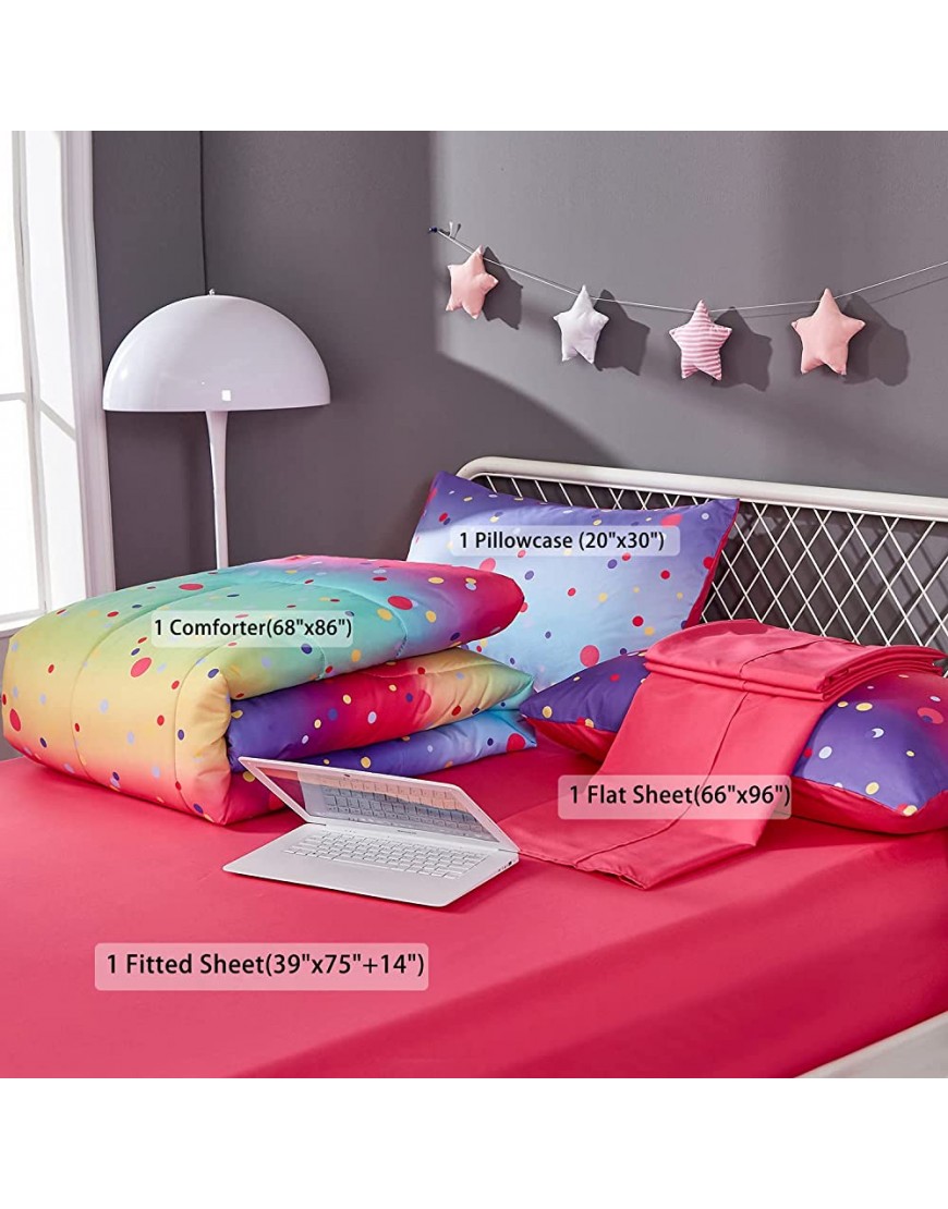 ALAOOKKA Colorful Polka Dots Rainbow Comforter Set for Teen Girls Women,Twin Size 4 Piece Bed in A Bag,Circles Printed Comforter and Sheets,Ultra Soft Microfiber All Season Bedding SetTwin,Dots - BA8OX6MJ7