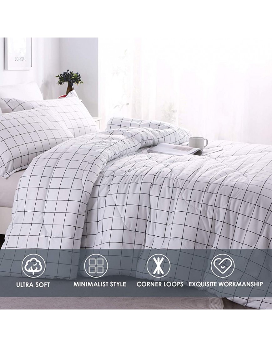 Andency White Grid Comforter Set Twin Size 66x90 Inch 2 Pieces1 Grid Comforter and 1 Pillowcase Summer Lightweight Microfiber Down Alternative White Comforter with Black Lines for Kids Girls - BZK75GYZ0