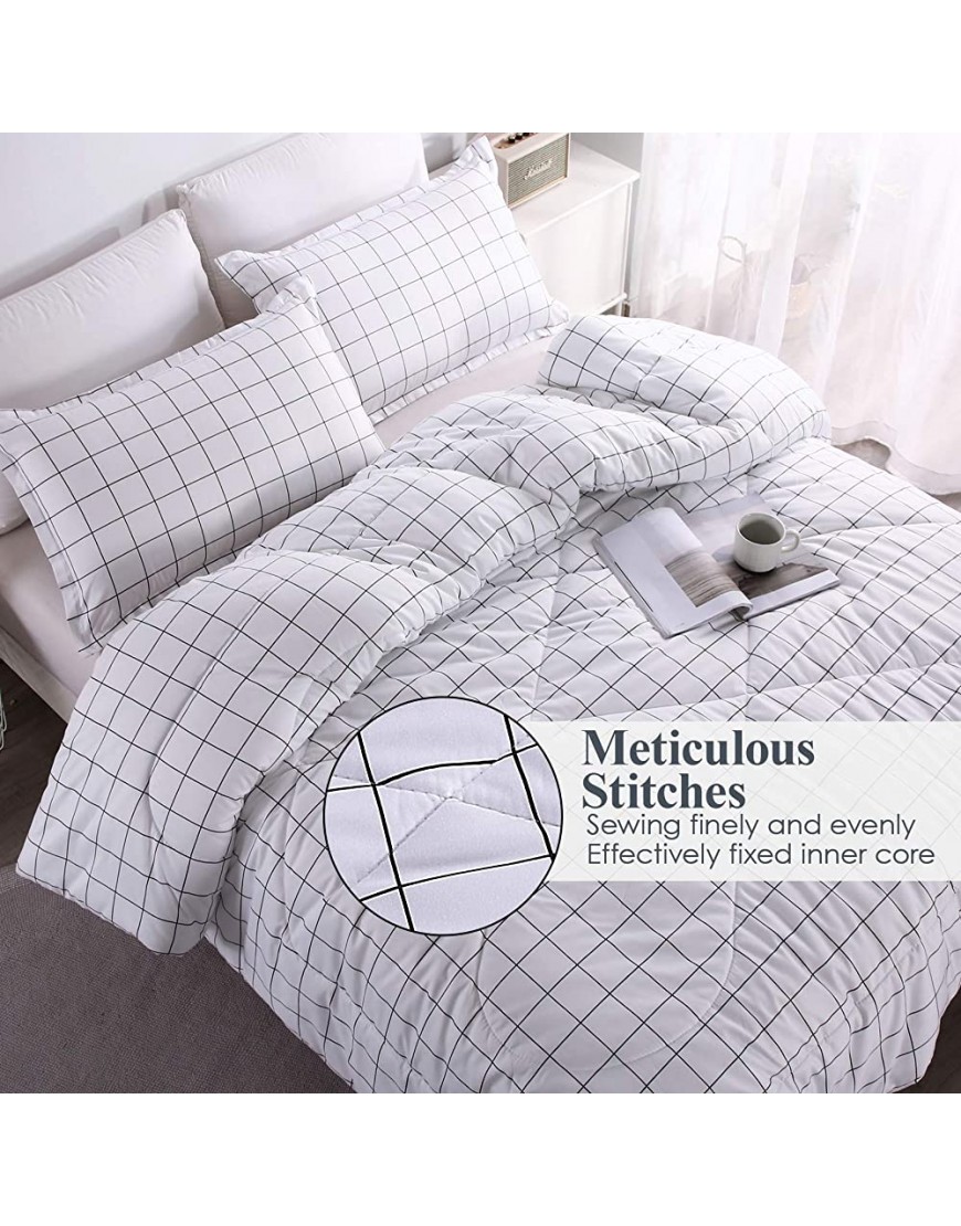 Andency White Grid Comforter Set Twin Size 66x90 Inch 2 Pieces1 Grid Comforter and 1 Pillowcase Summer Lightweight Microfiber Down Alternative White Comforter with Black Lines for Kids Girls - BZK75GYZ0