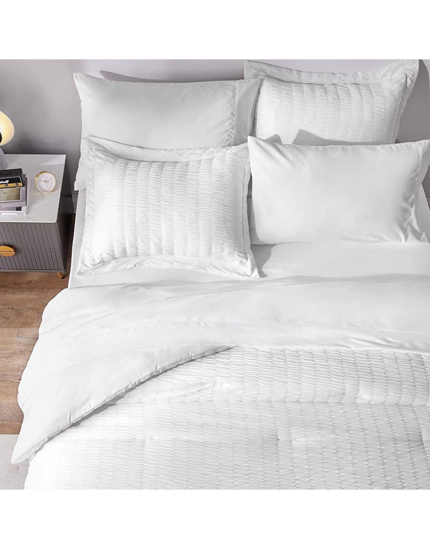 CozyLux Twin Bed in a Bag White Seersucker Textured Comforter Set with Sheets 5-Pieces for Girls and Boys Bedding Sets with Comforter Pillow Sham Flat Sheet Fitted Sheet Pillowcase - BLQGKCLM0