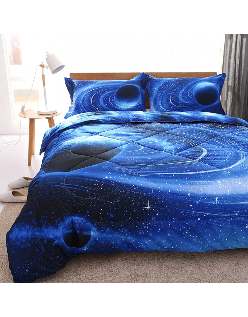 DECMAY Blue Space Bedding Kids 3D Galaxy Comforter Set with Bedroom Pillow Cover Super Soft Fabric Starry Sky Quilt Gift for Boys and Girls Twin 1Comforter&2Pillow Shams - BI05G94KC