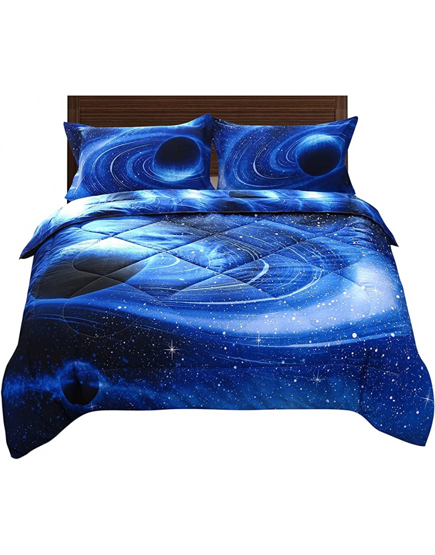 DECMAY Blue Space Bedding Kids 3D Galaxy Comforter Set with Bedroom Pillow Cover Super Soft Fabric Starry Sky Quilt Gift for Boys and Girls Twin 1Comforter&2Pillow Shams - BI05G94KC