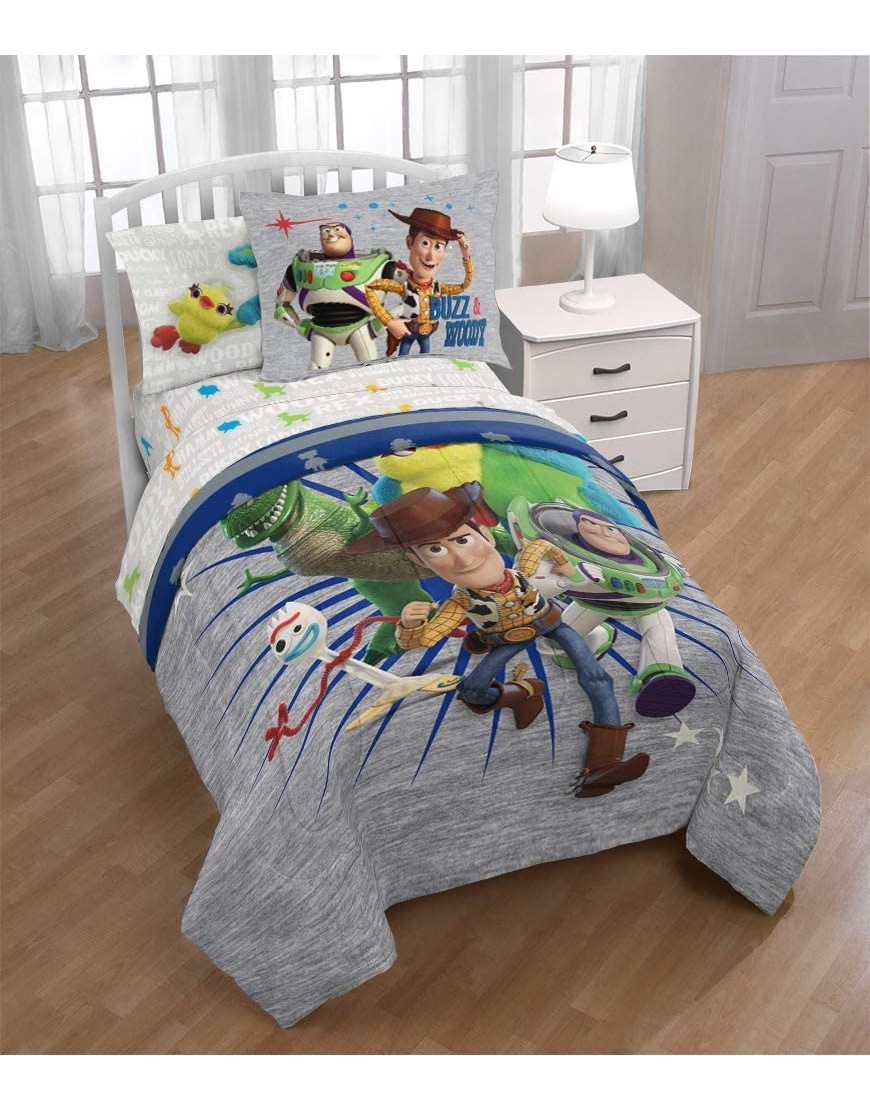 Disney Pixar Story 4 All The s Twin Full Comforter & Sham Set Super Soft Kids Reversible Bedding Features Woody & Buzz Lightyear Fade Resistant Microfiber Official Disney Pixar Product - BYMWY8SO7