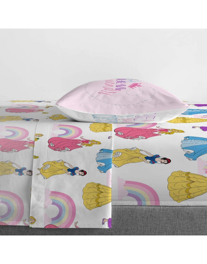 Disney Princess Rainbow 5 Piece Twin Bed Set Includes Comforter & Sheet Set Bedding Features Aurora Belle & Cinderella Super Soft Fade Resistant Microfiber Official Disney Product - B4UZSY1CK