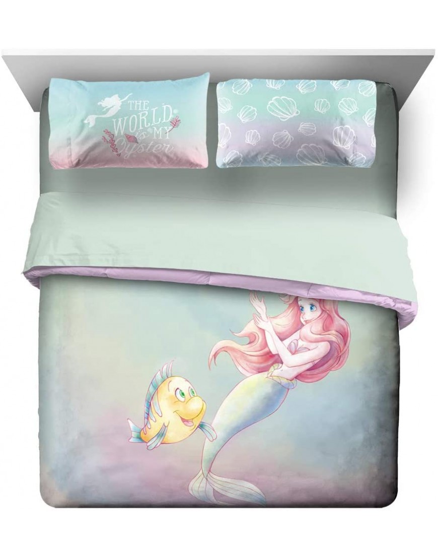 Disney The Little Mermaid Rainbow Full Queen Comforter & Pillowcase Set Super Soft Kids Reversible Bedding Features Ariel Fade Resistant Polyester Microfiber Fill Official Disney Product - BI6W0V6WJ