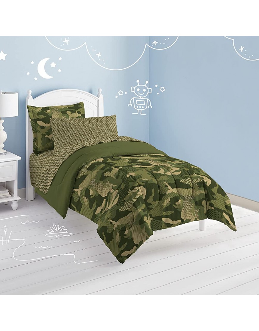 Dream Factory Kids 5-Piece Complete Set Easy-Wash Comforter Bedding Green Geo Camo Twin - BTZSQPLHH