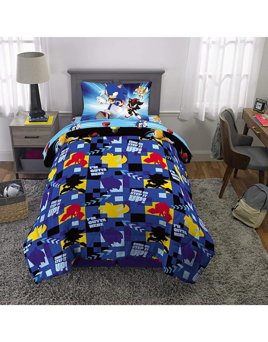 Franco Kids Bedding Super Soft Comforter and Sheet Set 4 Piece Twin Size Sonic the Hedgehog - B4GVTI3NF