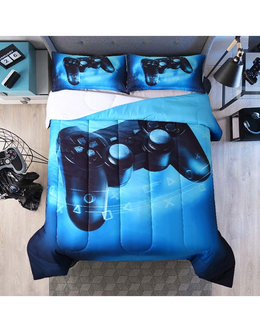 Gaming Comforter Modern Gamepad Bedding Set Video Game Gamepad Comforter Set for Teens Boys with 1 Comforter 90"*90" and 2 PillowcasesQueen Game color1 - B1LBJAFAH