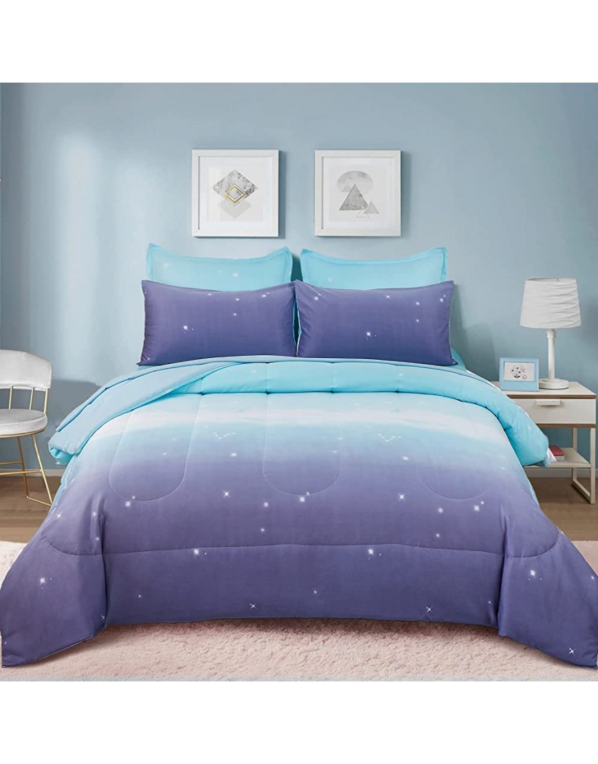 Girls Comforter Set Twin Size 6 Pieces Bed in A Bag Colorful Ombre Blue Purple Rainbow Bedding Set Collections for Kid Teen 1 Comforter 1 Flat Sheet 1 Fitted Sheet 1 Pillow sham 2 Pillowcases - B805F3HXL