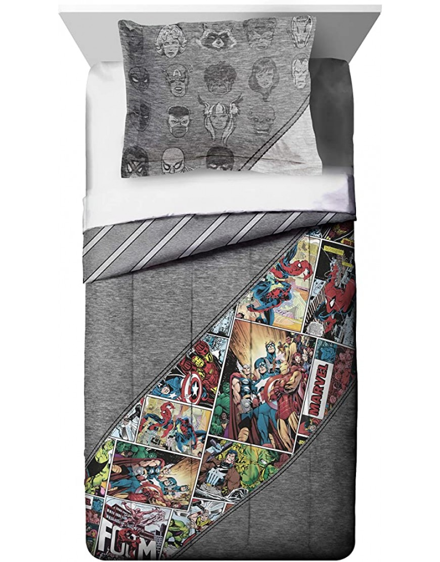 Jay Franco Marvel Comics 80th Anniversary Twin Comforter & Sham Set Super Soft Kids Reversible Bedding Fade Resistant Microfiber Official Marvel Product - B5WBXBSVQ