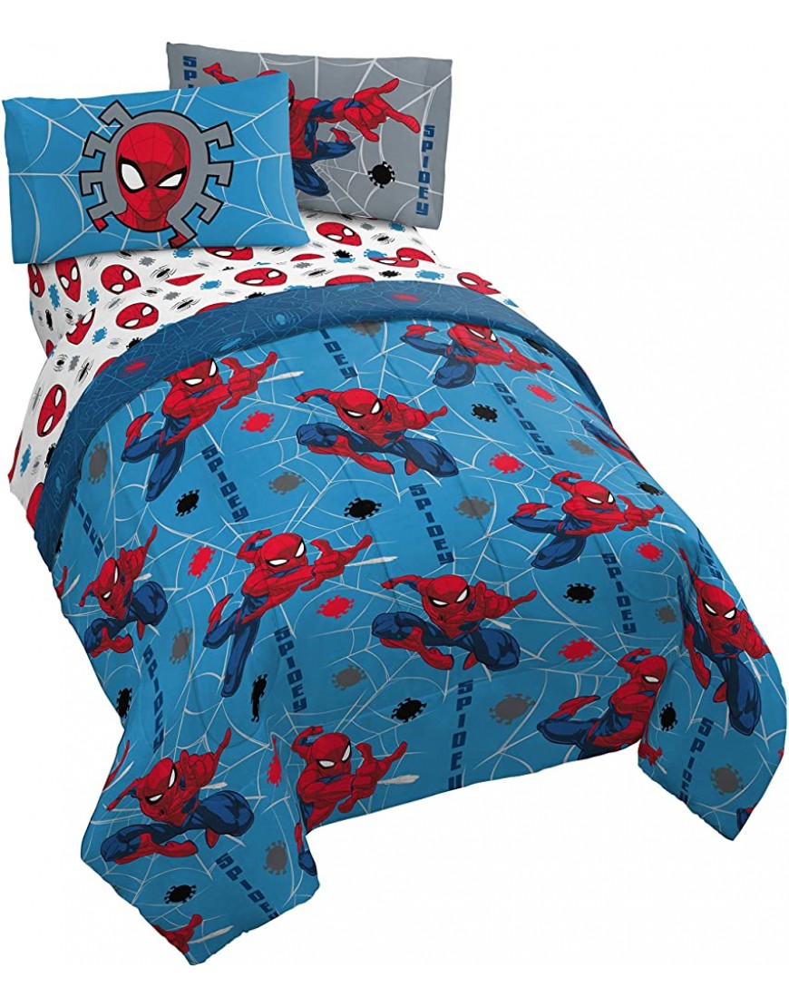Jay Franco Marvel Spiderman Spidey Faces 4 Piece Twin Bed Set Includes Reversible Comforter & Sheet Set Bedding Super Soft Fade Resistant Microfiber Official Marvel Product - BCJUZN32K