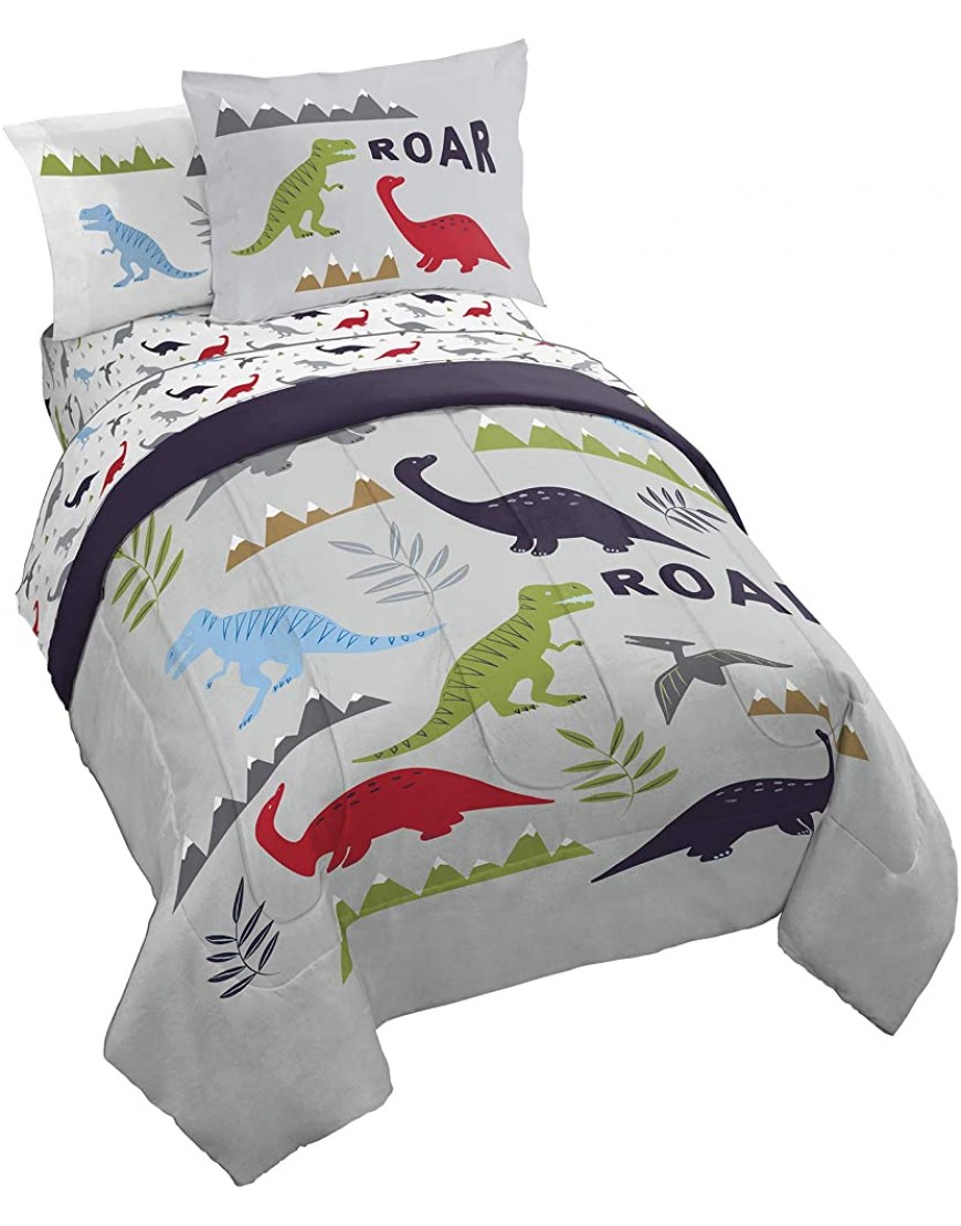 Jay Franco Trend Collector Dinosaur Roar 5 Piece Twin Bed Set Includes Comforter & Sheet Set Super Soft Fade Resistant Microfiber Bedding - BA7370EPL