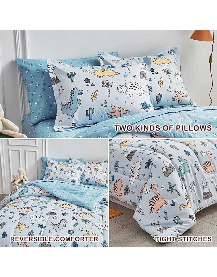 Joyreap 6 Piece Twin Size Bed in a Bag Colorful Dinosaur on Light Blue Soft Microfiber Comforter Set for Kids Boys n Girls 1 Comforter 2 Pillow Shams 1 Flat Sheet 1 Fitted Sheet,1 Pillowcase - B02X5JQEP