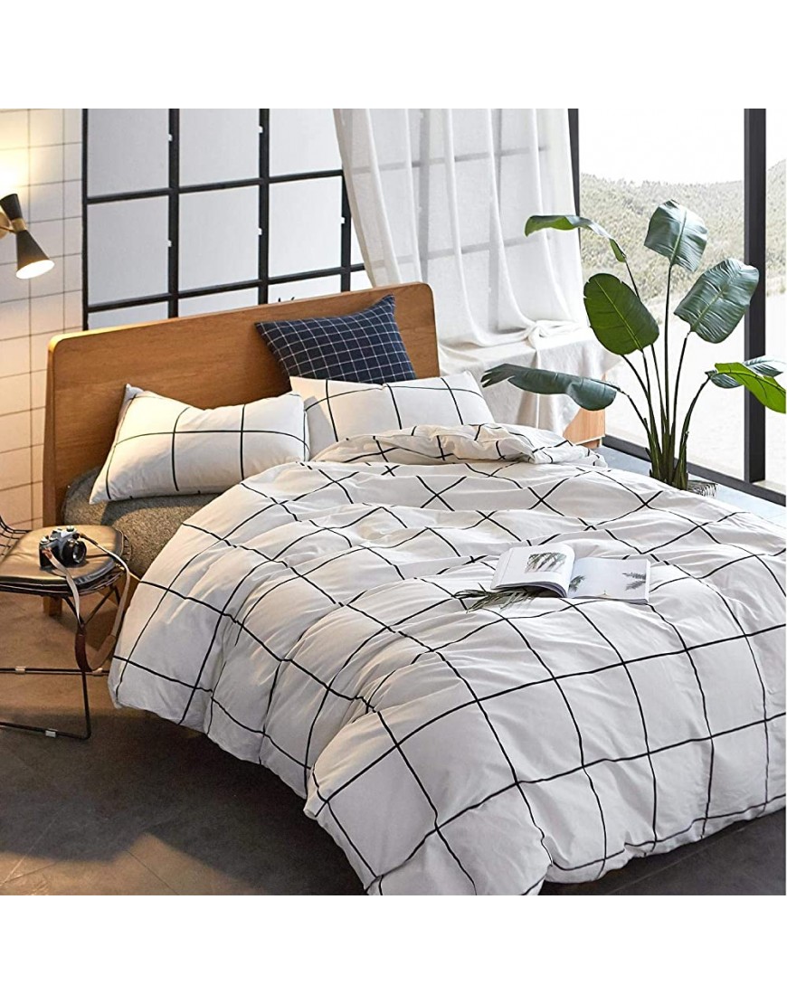 karever White Grid Comforter Set Big Grid Bedding Set Queen Cotton White with Black Plaid Printed Stripes Pattern Down Women Checkered Comforters Bedding Set for Adult White Blanket3pcs Queen Size - BU1MBJYTS