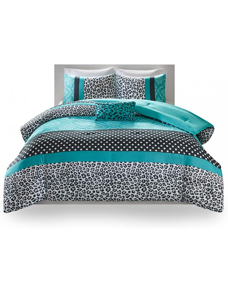 Mi Zone Kids Comforter Set Fun Bedroom Décor Modern All Season Polka Dot Print Vibrant Color Cozy Bedding Layer Matching Sham Decorative Pillow Full Queen Leopard Teal 4 Piece - B5ZSPJGR1