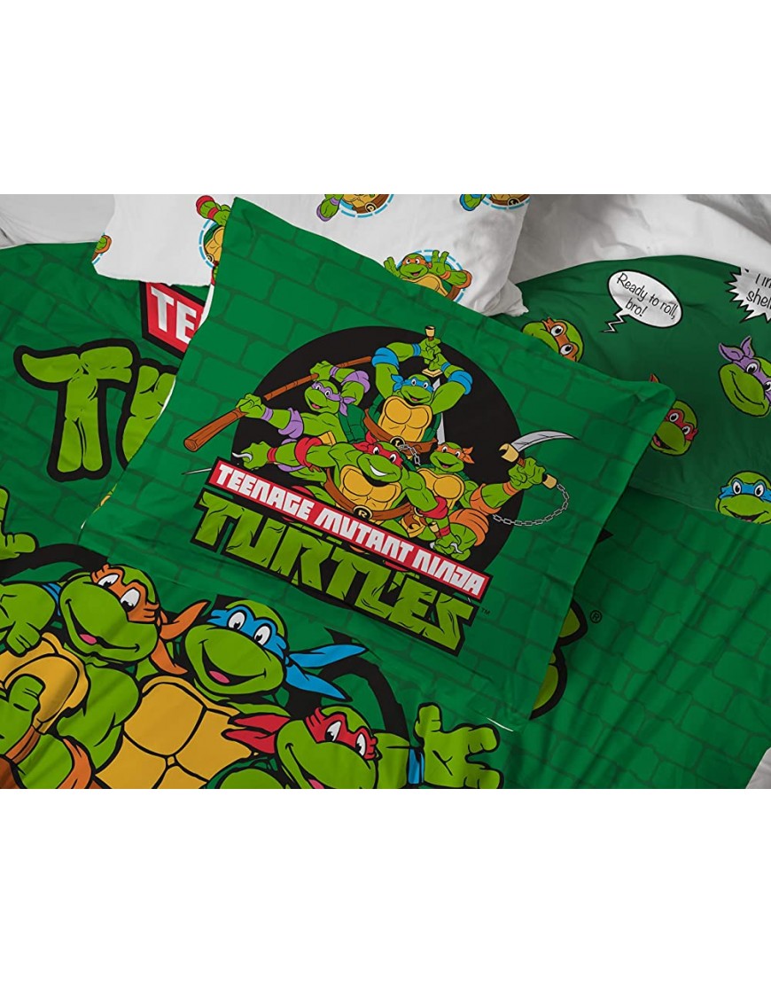 Nickelodeon Teenage Mutant Ninja Turtles Green Bricks 5 Piece Twin Bed Set Includes Reversible Comforter & Sheet Set Bedding Super Soft Fade Resistant Microfiber Official Nickelodeon Product - BJC8P91TC