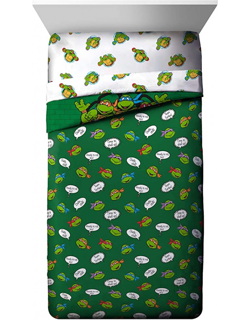 Nickelodeon Teenage Mutant Ninja Turtles Green Bricks 5 Piece Twin Bed Set Includes Reversible Comforter & Sheet Set Bedding Super Soft Fade Resistant Microfiber Official Nickelodeon Product - BSZKRY2OU