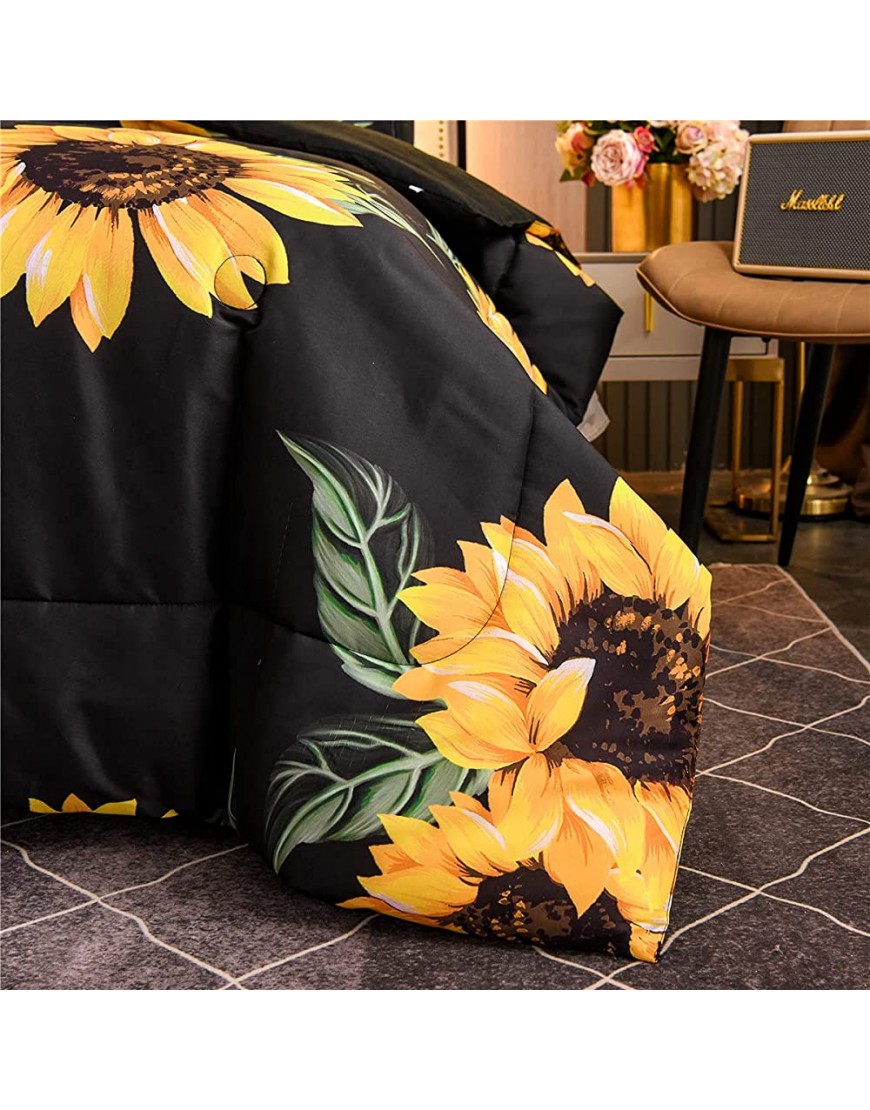 NTBED Black Sunflowers Comforter Set Queen Yellow Floral Botanical 3-Pieces Microfiber Bedding Quilt for Boys Girls Teens Black Queen - BS1RGQ97V