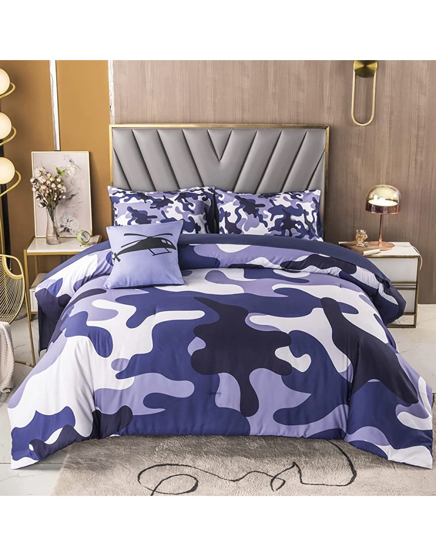 PERFEMET 6 Pcs Blue Camo Comforter Set Twin Bed in A Bag Farmhouse Camouflage Army Bedding Sets with Sheets for Boys Ultra Soft Lightweight Comforter Duvet Set Twin,Blue - BKCF8V319