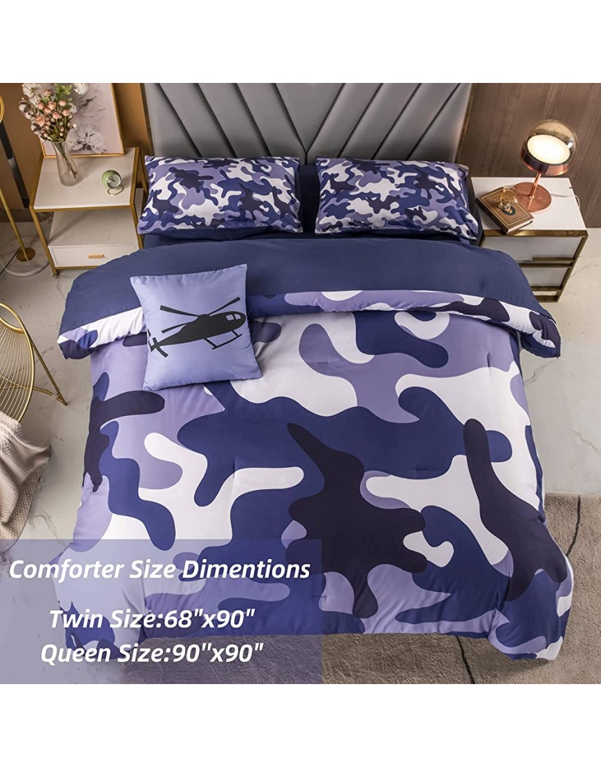 PERFEMET 6 Pcs Blue Camo Comforter Set Twin Bed in A Bag Farmhouse Camouflage Army Bedding Sets with Sheets for Boys Ultra Soft Lightweight Comforter Duvet Set Twin,Blue - BKCF8V319