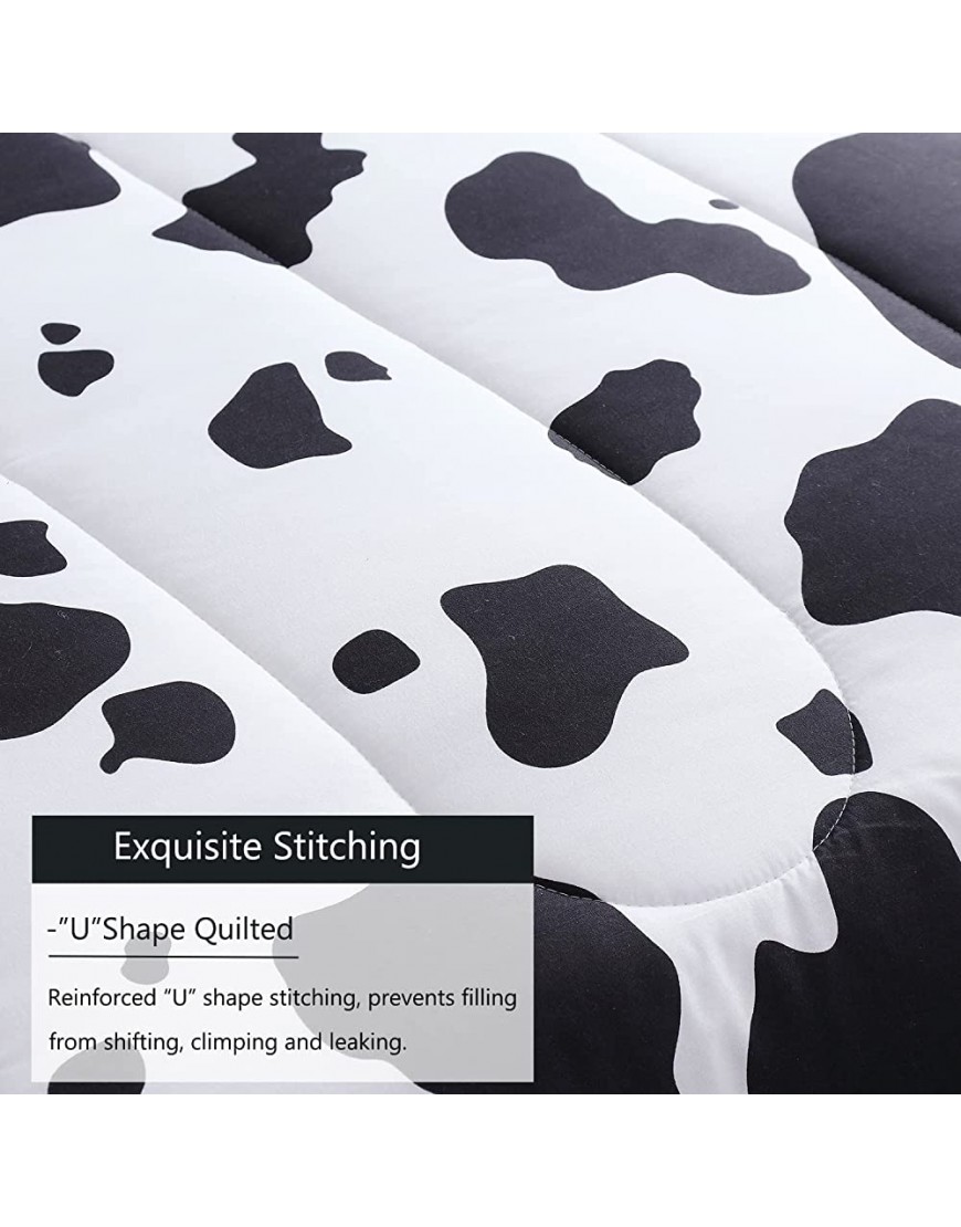 PERFEMET Cow Print Bedding Comforter Set Queen Size Black and White Reversible Geometric Checkered Bedding Set for Kids Teens Boys Girls Rustic Animal Cowhide Pattern Bed Quilt Set - BOQ6DMS4V