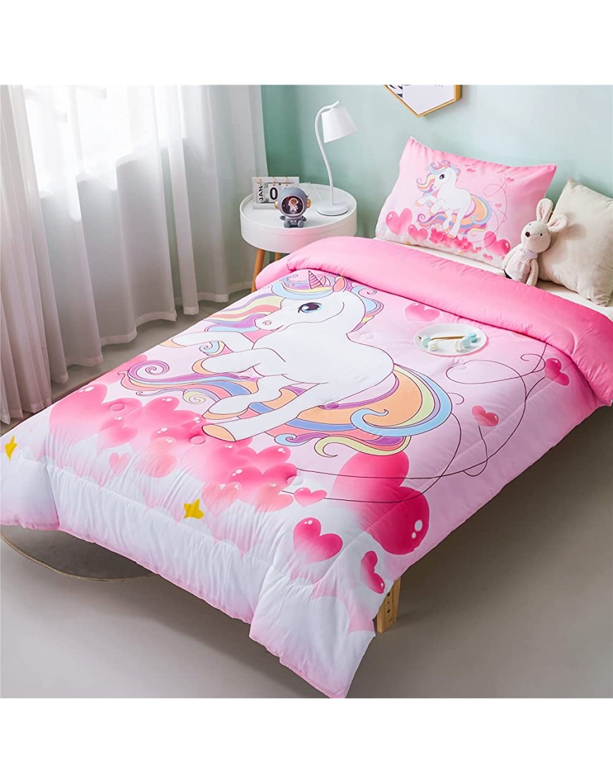 PHANTASIM All-Season Unicorn Rainbow Comforter Set Twin Size-Pink-Super Soft Microfiber Kids Bedding Set for Girls Boys 1 Comforter with 1 Pillowcase - BUA873Z8N