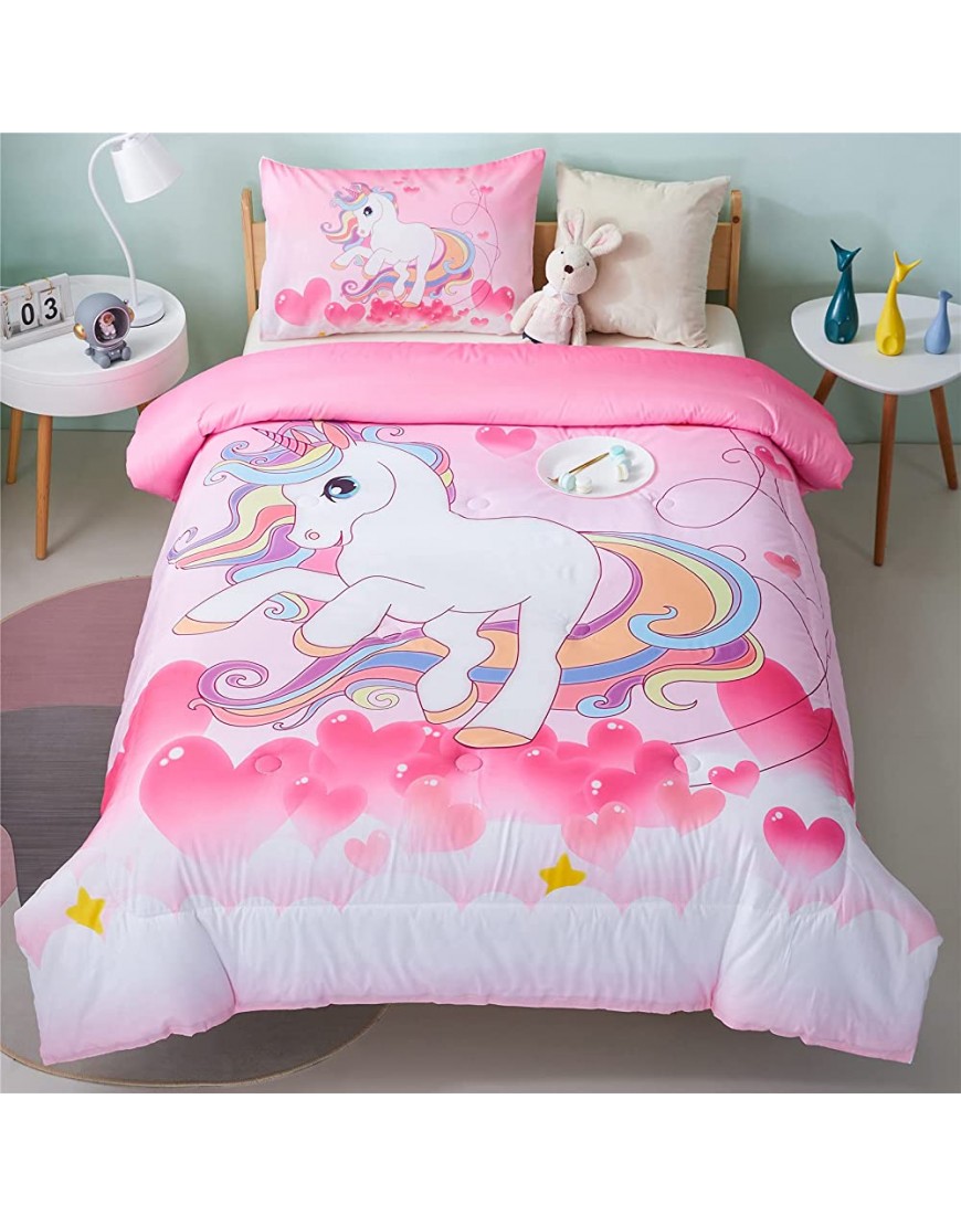 PHANTASIM All-Season Unicorn Rainbow Comforter Set Twin Size-Pink-Super Soft Microfiber Kids Bedding Set for Girls Boys 1 Comforter with 1 Pillowcase - BUA873Z8N