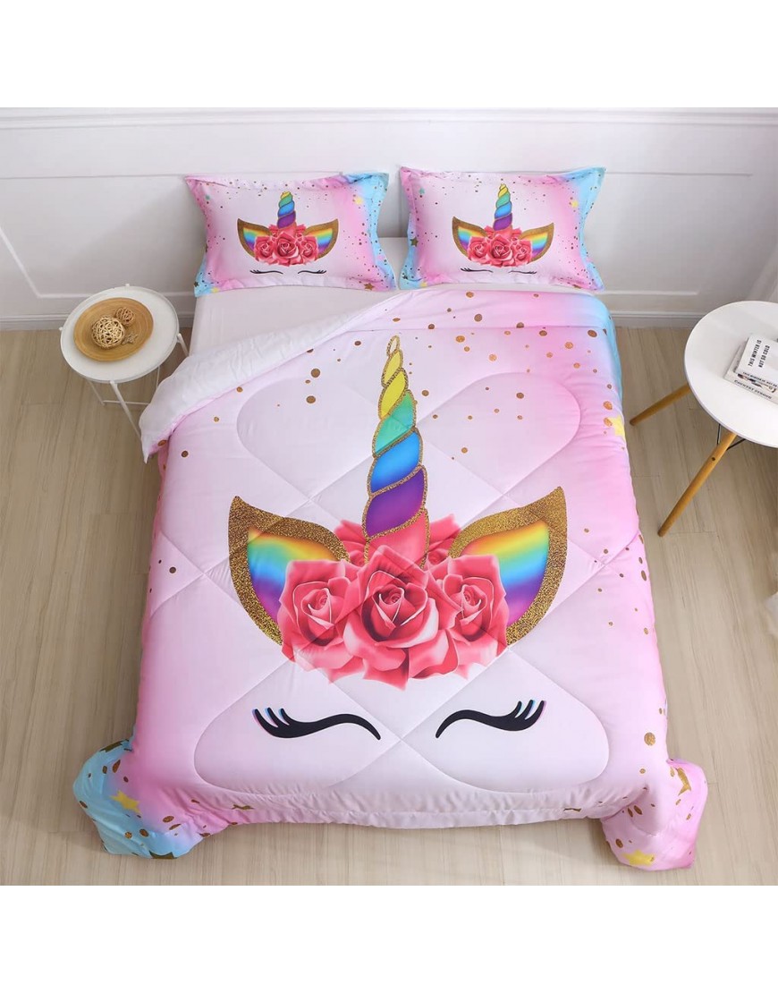 SIRDO Magical Unicorn Ultra Soft Girls Comforter Set Pink Twin Size Microfiber 3 Piece Bed Set for Teen Girls with Sparkle Stars Ombre Bedding Sets Machine Washable - BKVSC8V85