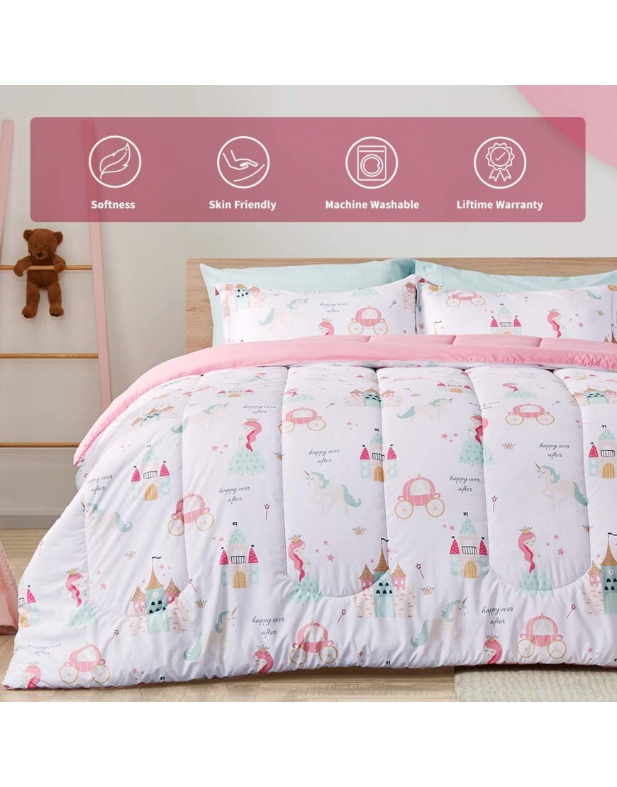 SLEEP ZONE Kids Twin Bedding Comforter Set 5 Pieces Super Cute & Soft Bedding Sets & Collections with Comforter Sheet Pillowcase & Sham Fade Resistant Easy Care Princess Castle - B7CTZTWVG
