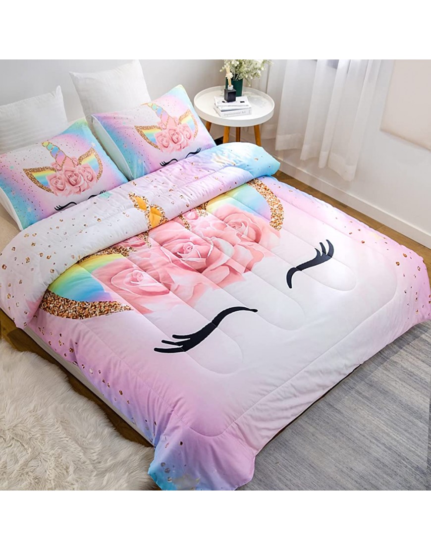 Unicorn Bedding Flower Comforter Set Twin Size Soft Bed Sets Pink Bedroom Decor for Girls and Kids（1 Comforters and 1 Pillowcase） - BNY03QU8E