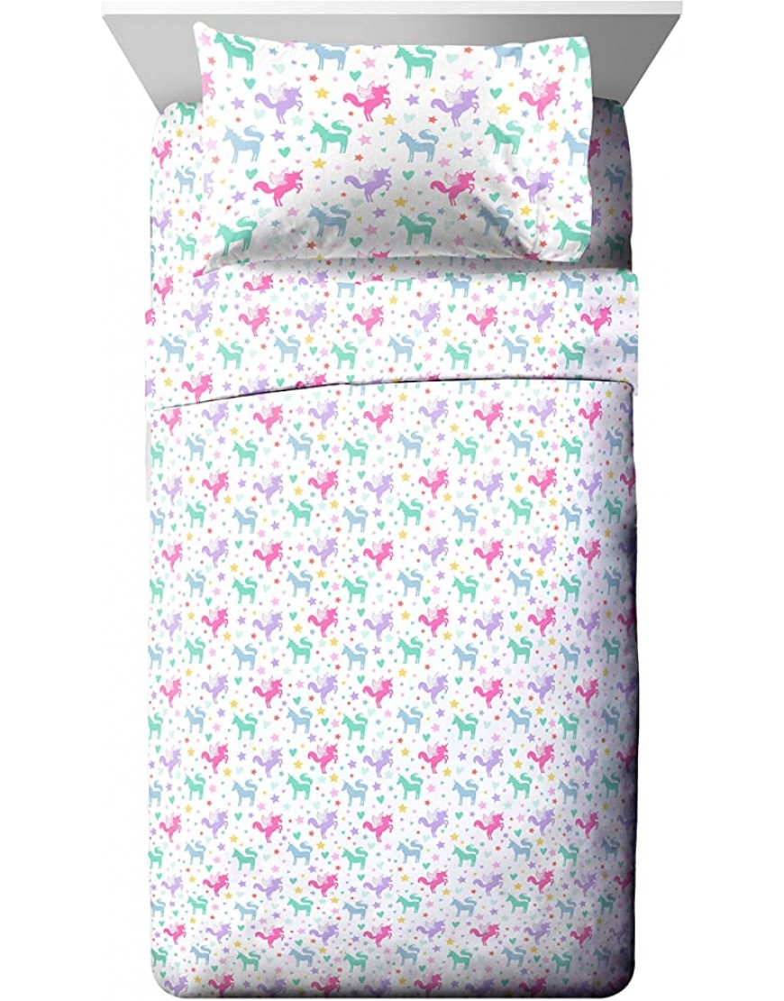 Unicorn Rainbow 4 Piece Twin Bed Set Includes Comforter & Sheet Set Super Soft Fade Resistant Microfiber - BDDY2H1M9